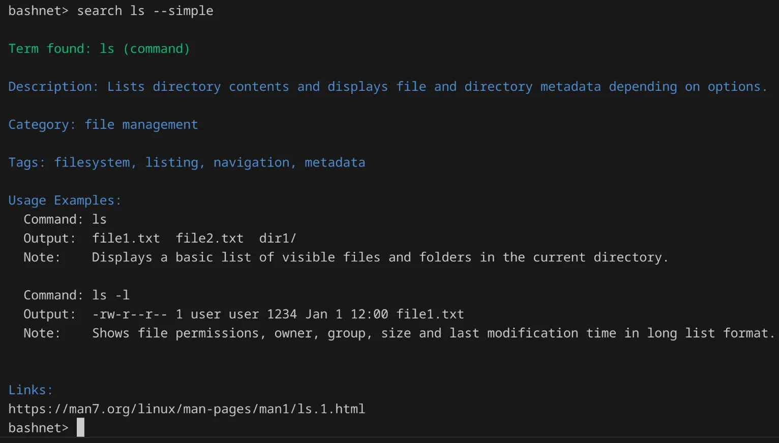 CLI-Ausgabe für search ls --simple (UC-01)